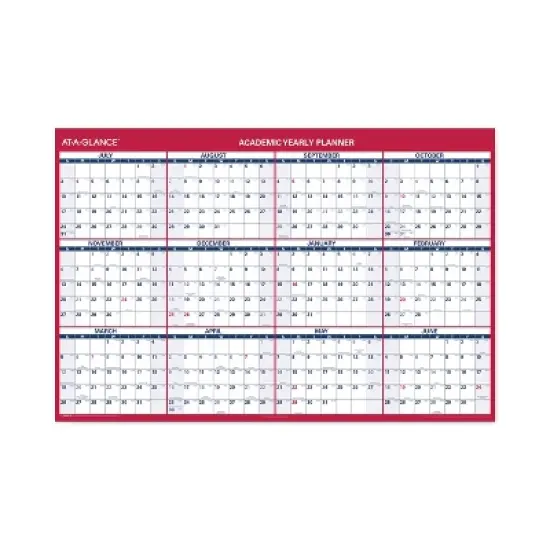 Academic Erasable Reversible Extra Large Wall Calendar, 48 x 32, White/Blue/Red, 12 Month (July to June): 2025 to 2026 image {1}