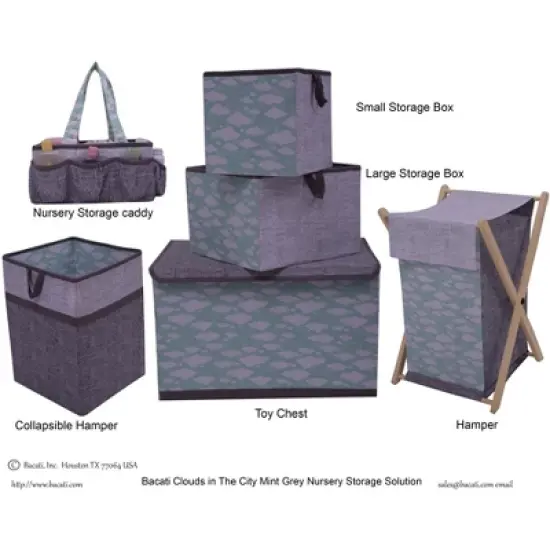 Bacati - Clouds in the City Mint//Gray Collapsible Laundry Hamper image {4}