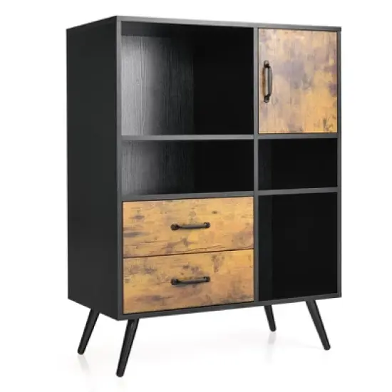 Costway Industrial Buffet Sideboard Storage Cabinet Organizer Cupboard with Cubbies Drawers image {9}