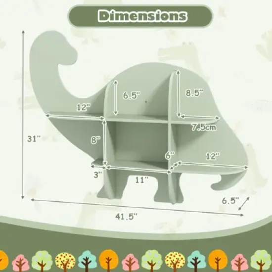 Infans 2-Tier Floating Dinosaur Kids Bookshelf Wall-Mounted Nursery Book Shelf image {1}