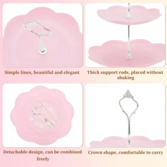 Unique Bargains 3 Tier Dessert Cupcake Stand Holder Round with Tiered Serving Tray for Donuts Fruits Pink Silver Tone image {2}