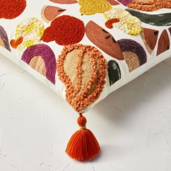 18"x18" Square Cotton Embroidered Harvest Accent Pillow White/Red/Mustard - Opalhouse&trade; designed with Jungalow&trade; image {3}