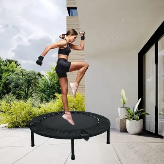NAYSAYE Trampoline with Safety Enclosure for Backyard Fitness and Fun for Outdoor Activities, Black, 39.37"*39.37"*8.26" image {1}