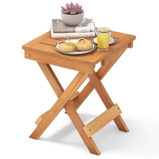 Costway 14" Compact Folding Side Table with Slatted Tabletop Stable Triangular Structure image {10}