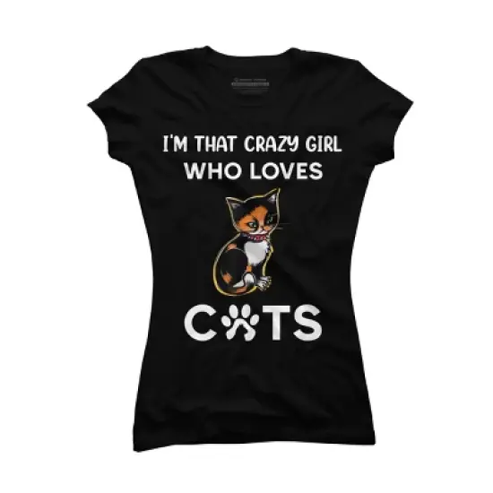 Junior's Design By Humans I'm That Crazy Girl Who Loves Cats Cartoon By MeowShop T-Shirt image {2}