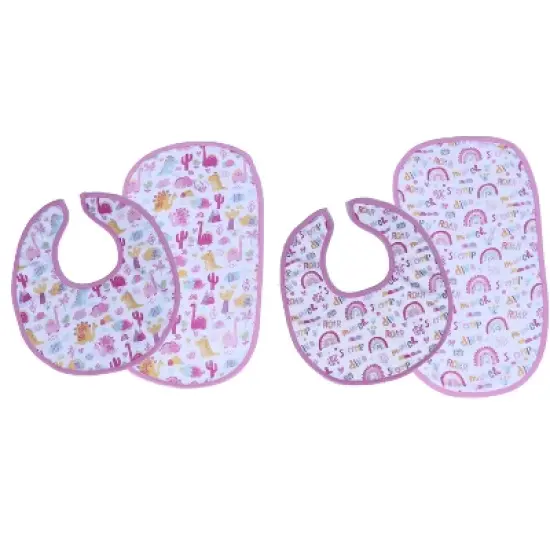 Bacati - Little Dino Girls Fucshia/Aqua Muslin 4 pc Bibs/Burpies image {3}