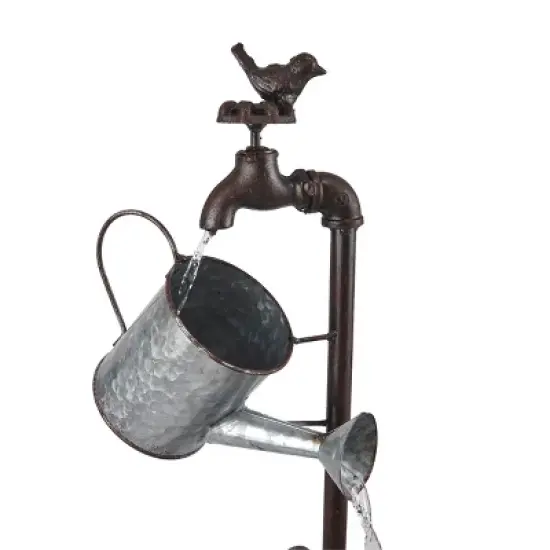 36" Metal Watering Can Wheelbarrow Fountain - Alpine Corporation image {6}