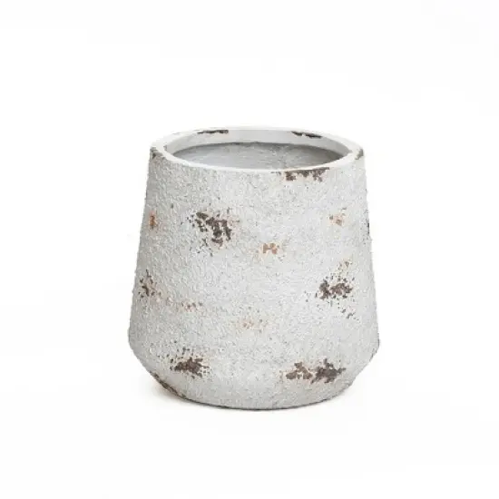 LuxenHome Rustic Planter &ndash; Off-White Round MgO Pot with Brown Accents & Plug image {9}
