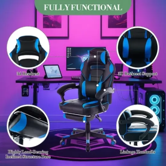 360&deg; Swivel Gaming Chair with Retractable Footrest, Adjustable Height PU Leather Computer Chair for Play Room, Home Office, Bedroom image {2}