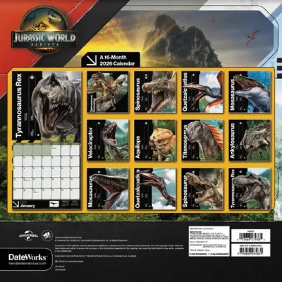 Trends International 2026 Jurassic World 4 12"x12" Wall Calendar image {3}