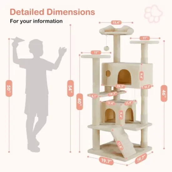 JIONJOY 54-Inch Cat Climbing Tower: Dual Apartments image {5}