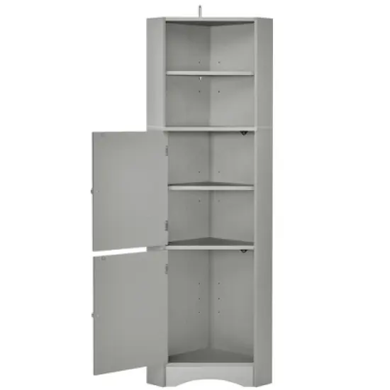 Tall Bathroom Freestanding Corner Cabinet With Door And Adjustable Shelves - ModernLuxe image {4}