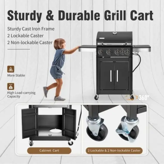 Captiva Designs 4-Burner Propane BBQ Grill with Side Burner & Porcelain-Enameled Cast Iron Grates - 46,700 BTU image {9}