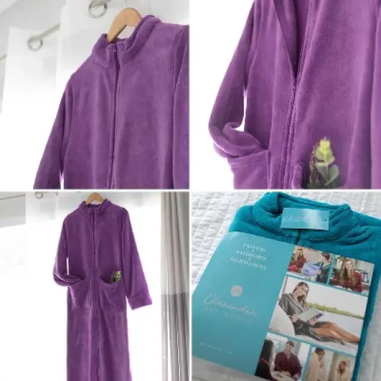 Women's Zip Up Fleece Robe, Soft Warm Plush Zipper Bathrobe image {4}