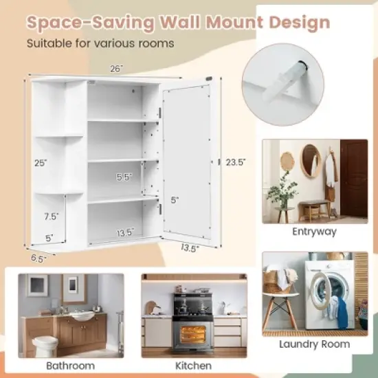Costway Multipurpose Wall Surface Bathroom Storage Medicine Cabinet Mirror image {2}