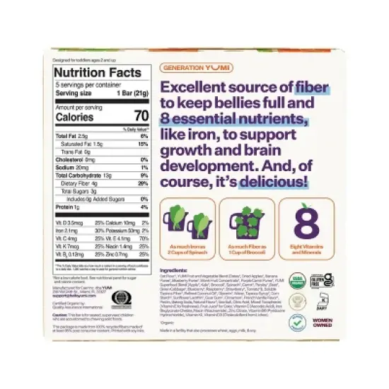 YUMI Organic Blueberry & Purple Carrot Baby Snack Bars - 3.7oz/5ct image {1}