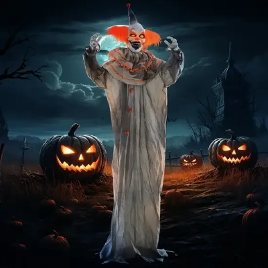 HOMCOM 6' Orange Haired Clown Outdoor Halloween Decoration, Sound Activated Light Up Eyes, Animated Prop for Haunted House image {1}