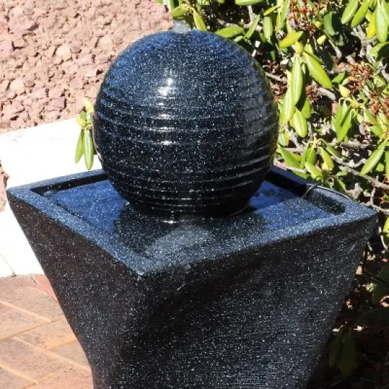 Sunnydaze Outdoor Black Ball Solar Powered Water Fountain with Backup Battery and LED Light - 32" - Black image {5}