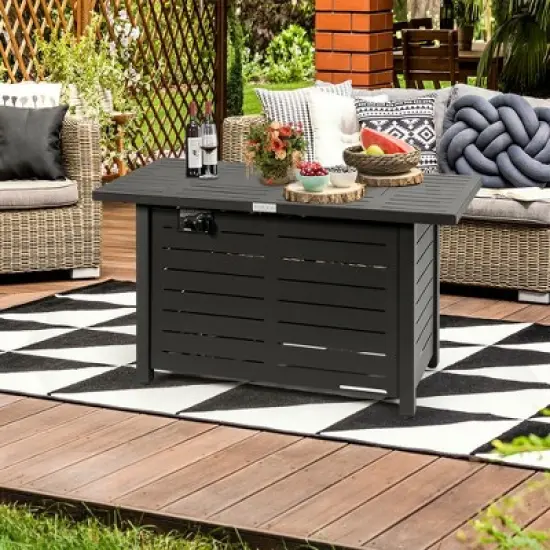 Costway 42'' Rectangular Propane Gas Fire Pit 60,000 Btu Heater Outdoor Table W/ Cover image {1}