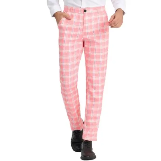 Lars Amadeus Men's Plaid Pants Regular Fit Flat Front Classic Elastic Waist Suit Pants image {6}