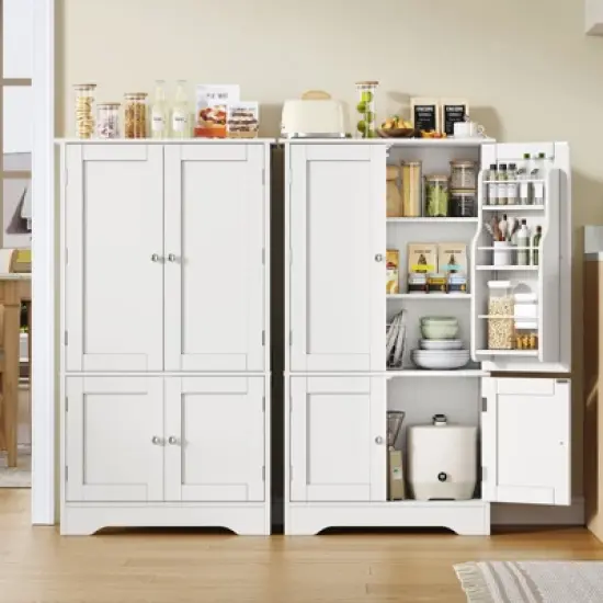 USIKEY Pantry Cabinet, Kitchen Pantry Storage Cabinet with Doors and Adjustable Shelves, Food Pantry for Kitchen, Dining Room, Living Room, White image {6}