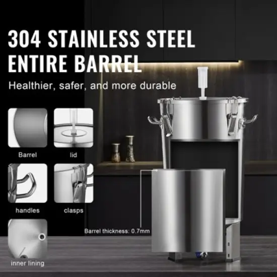 VEVOR 304 Stainless Steel Kettle, 8 GALLON Beer Brew Fermentor, Kettle Stock Pot Includes Lid, Handle, Valve, Spigot, Thermometer, Silver image {4}