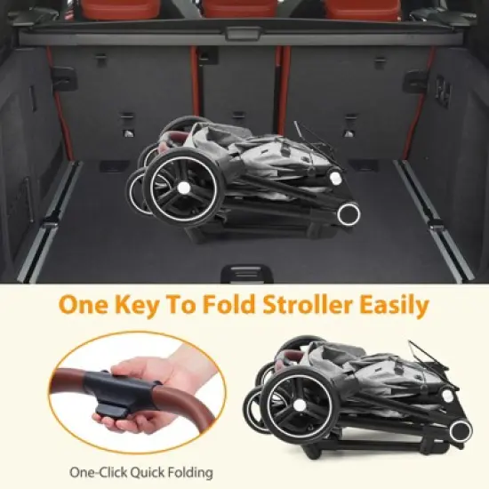 Foldable 2-In-1 Baby Stroller & Bassinet, Reversible Seat, Adjustable Backrest & Canopy, Storage Basket, Suspension Wheels, Light Grey image {6}