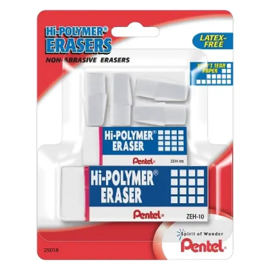 Pentel Hi-Polymer Eraser White Erasers Assorted Sizes 6/Pack 163822 image {1}