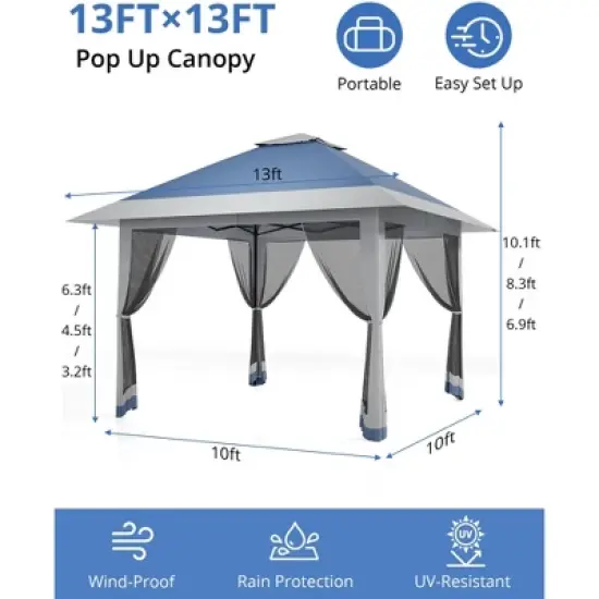 13x13 FT Gazebo Outdoor Canopy Tent, Outdoor Patio Gazebo, with Mosquito Netting, 4 Sandbags & Wheeled Bag, for Backyard image {2}