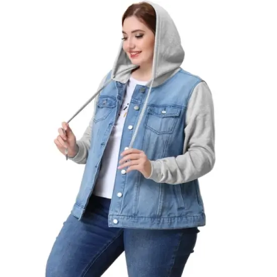 Agnes Orinda Women's Plus Size Denim Hood Drawstring Fall Winter Button Jean Jackets image {12}