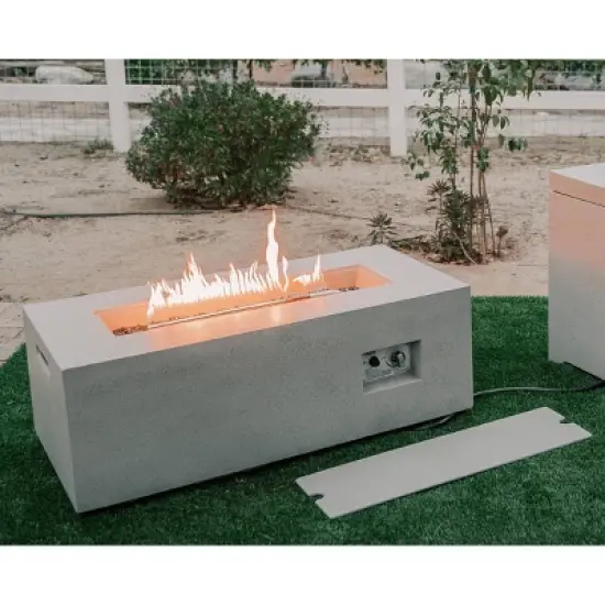 Kante 42" Rectangular Concrete & Metal Outdoor Propane Gas Modern Smokeless Fire Pit Table - Light Gray -  Rosemead Home & Garden, Inc. image {1}