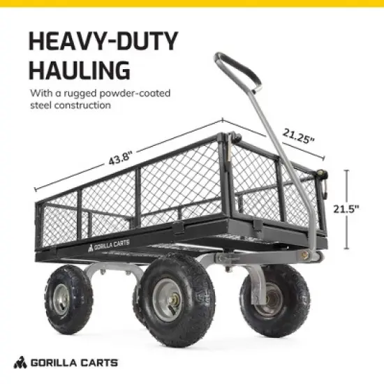 Gorilla Cart 800lbs. Heavy Duty Durable Steel Mesh Flatbed Garden Utility Wagon Cart - Black image {4}