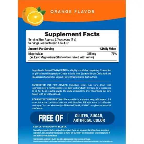 Natural Vitality CALM Anti-Stress Vegan Magnesium Supplement Powder - Orange - 8oz image {1}