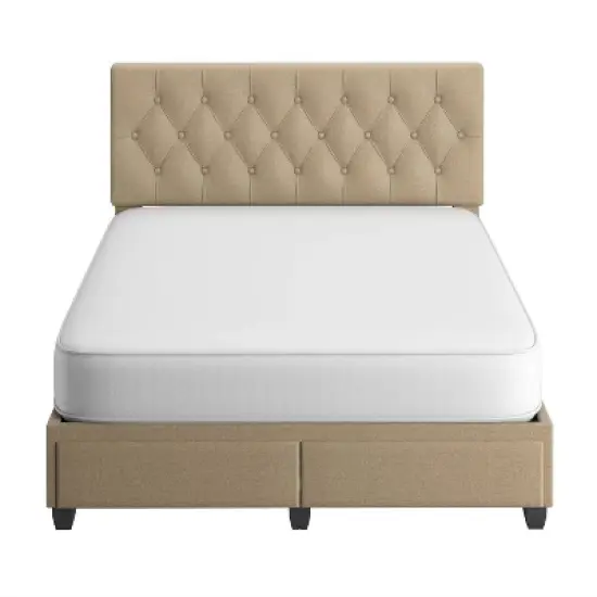 Full Henley Linen Tufted Upholstered Platform Bed with Storage Drawers Ivory - Eco Dream image {3}