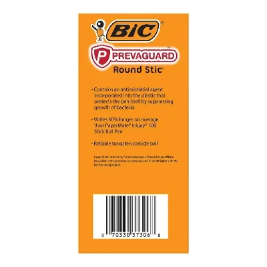 BIC PrevaGuard Round Stic Ballpoint Pen Medium Point Black Ink 60/Pack (GSAM60-BLK) image {1}