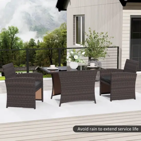 Costway 3 PCS Wicker Bistro Set Balcony Furniture Set with Tempered Glass Dining Table image {4}