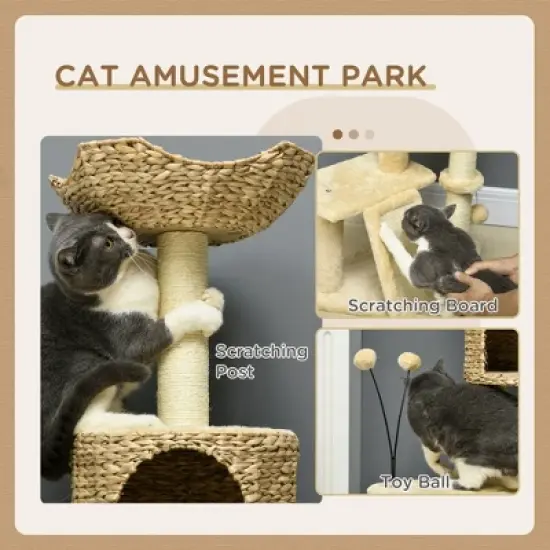 Chery Life 45" Cat Tree for Indoor Cats, Cat Tree Tower with Scratching Posts, Ramp, Condo, Toy Balls, Platforms, Bed, Ramp, Beige image {4}