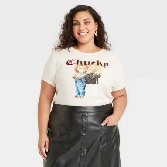 Women's Halloween Chucky Short Sleeve Graphic Baby T-Shirt - Ivory image {4}