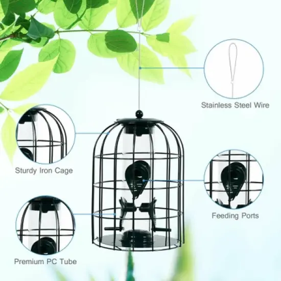 Costway Squirrel-proof Caged Tube Wild Bird Feeder Outdoor Metal Seed Guard Deterrent image {6}