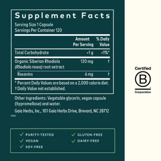 Gaia Herbs Rhodiola Rosea - Stress Support Supplement Traditionally for Supporting Healthy Stamina and Endurance - 120 Vegan Liquid Phyto-Capsules image {1}