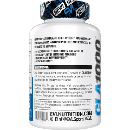 Evlution Nutrition CLA1000 - Conjugated Linoleic Acid - Stim Free Weight Management image {2}