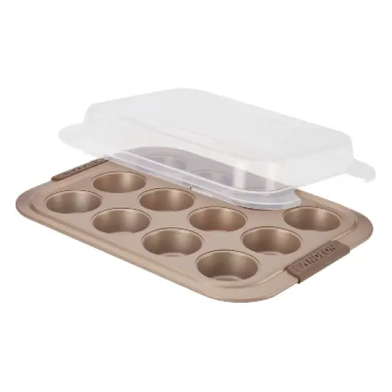 Anolon Advanced Bronze Bakeware 12 Cup Nonstick Muffin Pan with Silicone Grips: Muffin Tin, Cupcake Pan, Lid Included image {6}