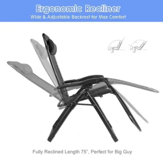 Tangkula Oversized Zero Gravity Lounge Chair Folding Recliner w/ Cup Holder & Pillow, Black image {6}