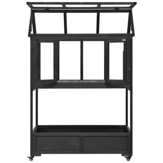 YOOCOZZ Wood Patio Portable Cold Frame with Openable Roof and Storage Box, having Movable Wheels image {1}