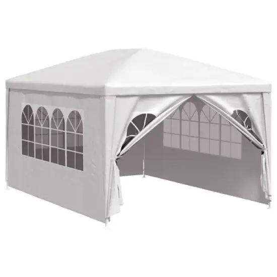 'vidaXL White Party Tent 10'x13' - UV and Water-Resistant Garden Gazebo with Steel Frame, Decorative Windows and Easy Access Zipped Door image {7}