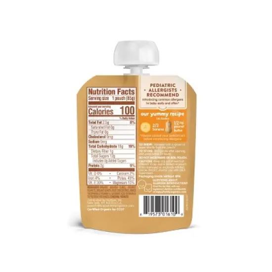 Happy Baby, Happy Family Nutty Blends Organic Banana & Peanut Butter Baby Food Pouch - 3oz image {1}