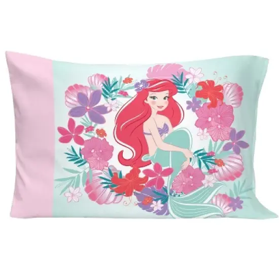 NoJo Disney Ariel Sea Garden 4 Piece Toddler Bed Set - Comforter, Fitted Sheet, Flat Top Sheet, Reversible Standard Size Pillowcase, Pink and Aqua image {4}