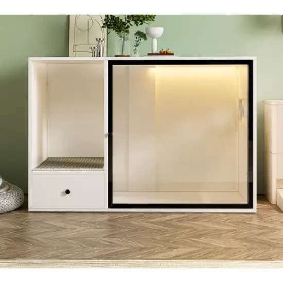 ATJafurn White Furniture Style Cat Cabinet with Storage Space, 37.4 " Modern Hidden Cat Litter Box Enclosure for Living Room image {6}