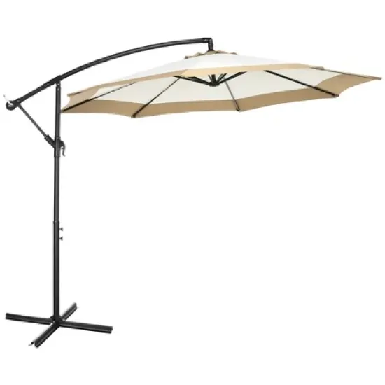 Outsunny 10' Patio Umbrella, Hanging Offset Outdoor Umbrella Cantilever Includes Crank and Cross Base, Fade Resistant for Yard, Garden, Pool image {7}