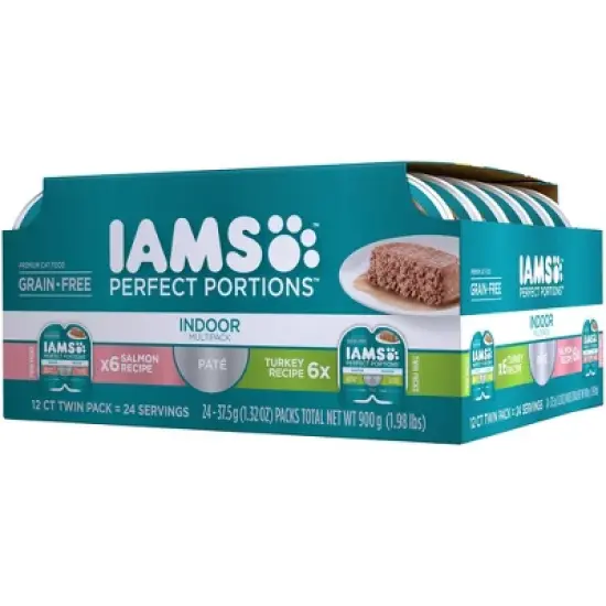 IAMS Perfect Portions Grain Free Indoor Pat&eacute; Salmon & Turkey Recipes Premium Wet Cat Food - 2.6oz/12ct Variety Pack image {3}